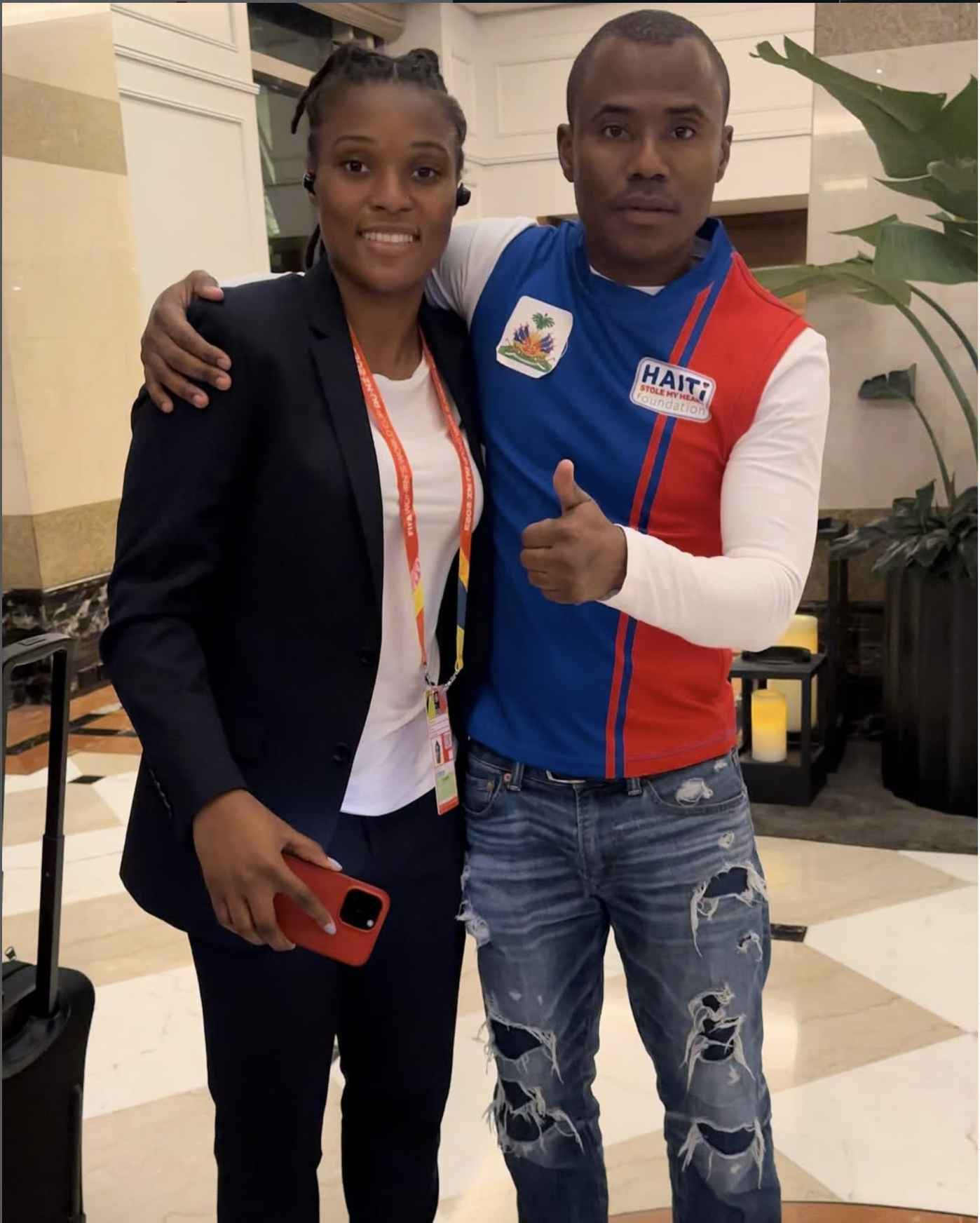 Junior Ceranor Nelson with Kerly Theus at the 2023 Women's World Cup in Brisbane